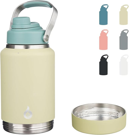 BJPKPK 64oz Insulated Water Bottles, Dishwasher Safe Half gallon Water Bottle with Metal Handle, BPA Free Spout Lid & Detachable Bowl, Large Stainless Steel Jugs, Chartreuse
