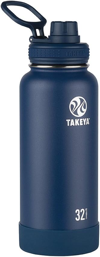 Takeya Actives Insulated Stainless Steel Water Bottle with Spout Lid, 32 Ounce, Midnight