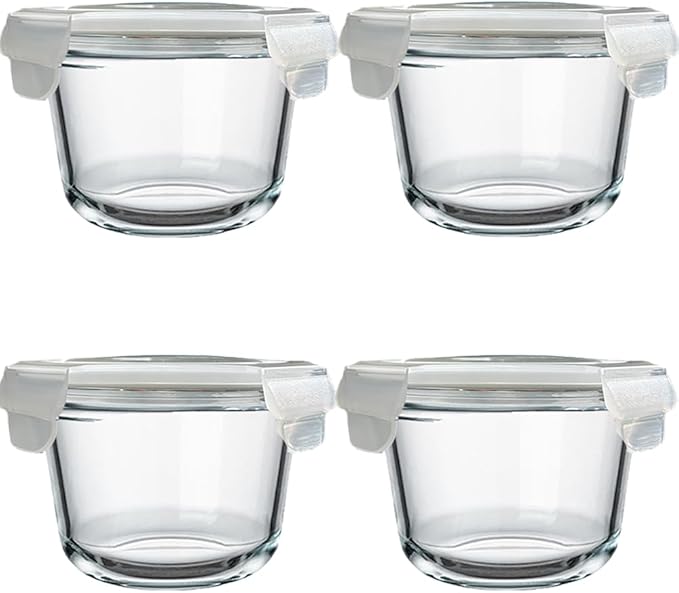 2 Cup Round Glass Soup Storage Containers with Lids, Round Glass Food Container with Airtight Lids, Borosilicate Food Storage Containers for Leftover, Oven, Dishwasher, Fridge Safe (4 Pack)