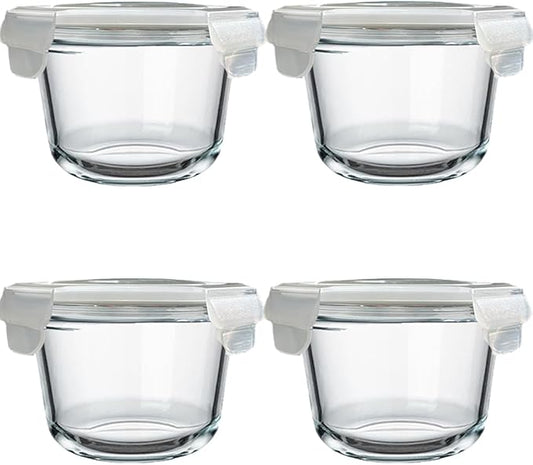 2 Cup Round Glass Soup Storage Containers with Lids, Round Glass Food Container with Airtight Lids, Borosilicate Food Storage Containers for Leftover, Oven, Dishwasher, Fridge Safe (4 Pack)