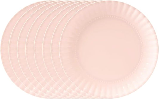 TP 10.5 inch Melamine Dinner Plates Set of 6, Lightweight Serving Round Salad Appetizer Plate for 6, Dessert Dishes for Indoors and Outdoors, Light Pink