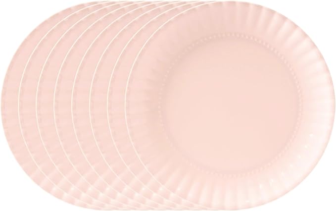 TP 8 inch Plates Set of 8, Melamine Round Plates for Salad Appetizer Dinner Lunch, Dessert Dishes for Indoors and Outdoors, Pink
