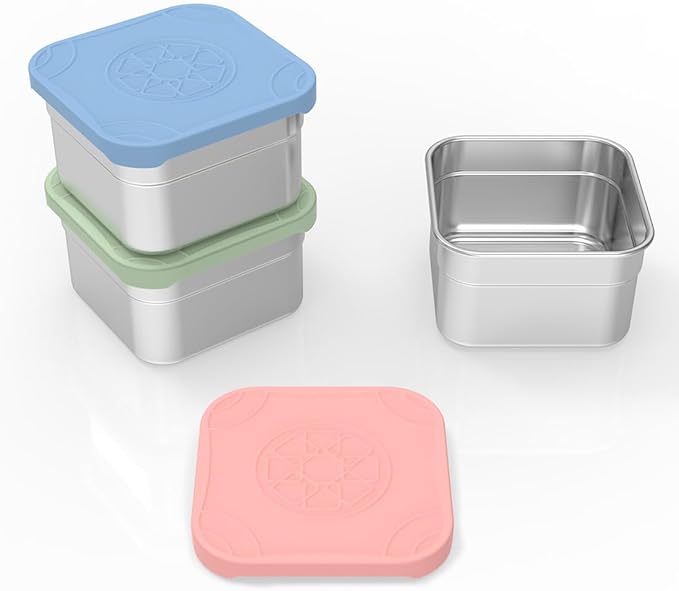 Caperci 3-Pack Stainless Steel Snack Containers with Silicone Lids - 8oz Leak-Proof Small Food Containers for Snacks Condiments - Large Salad Dressing Containers, Reusable & BPA-Free