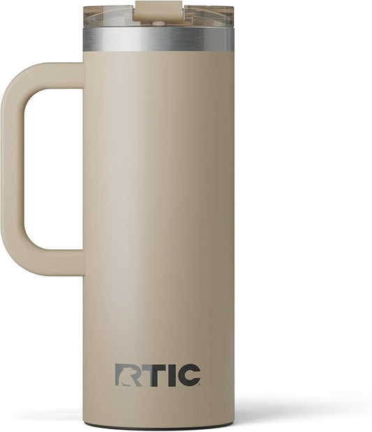 RTIC 20oz Road Trip Travel Mug with Lid and Handle, Ceramic Lined, Insulated, Stainless Steel, Metal, Double Wall Vacuum-Insulation, Portable Coffee, Tea Cup for Hot and Cold Drink, Beach