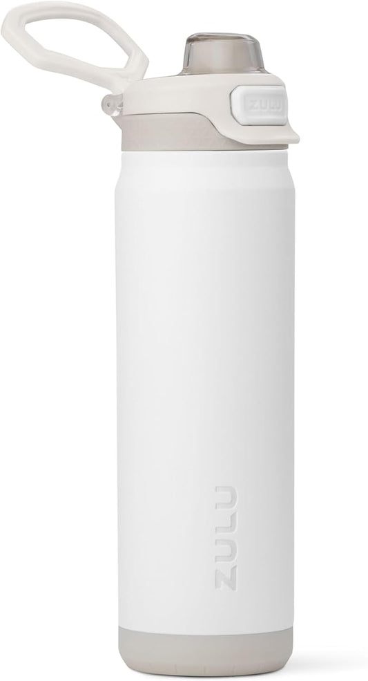 ZULU Powerfill Pro 24oz Stainless Steel Water Bottle with Quick Fill Lid, Triple Walled Vacuum Insulated Metal, Leak Proof Locking Lid, Sip and Chug, Reusable BPA Free, White
