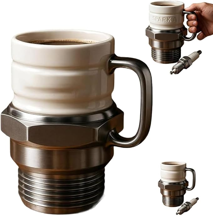 Spark Plug Mug, Creative Ceramic Coffee Cup Shaped Like Engine Spark Plug, Unique Novelty Auto Mechanic Gift for Car Lovers, Funny Hot Beverage Tea Cup with Handle(1pc)