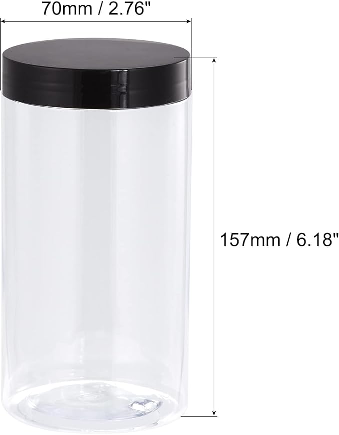 uxcell Round Plastic Jars with Black Screw Top Lid, 17oz/ 500ml Wide-mouth Clear Empty Containers for Storage, Organizing, 4Pcs