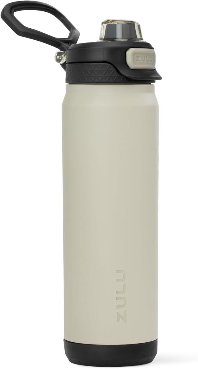 ZULU Powerfill Pro 24oz Stainless Steel Water Bottle with Quick Fill Lid, Triple Walled Vacuum Insulated Metal, Leak Proof Locking Lid, Sip and Chug, Reusable BPA Free, Ash