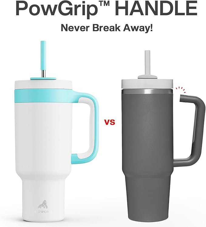 40 oz Tumbler with Handle, 2-in-1 Straw and Sip Lid, Leakproof, Dishwasher Safe, Insulated Stainless Steel Travel Coffee Mug, Keeps Cold for 34 Hours, Fits in Car Cup Holder (Glacier)