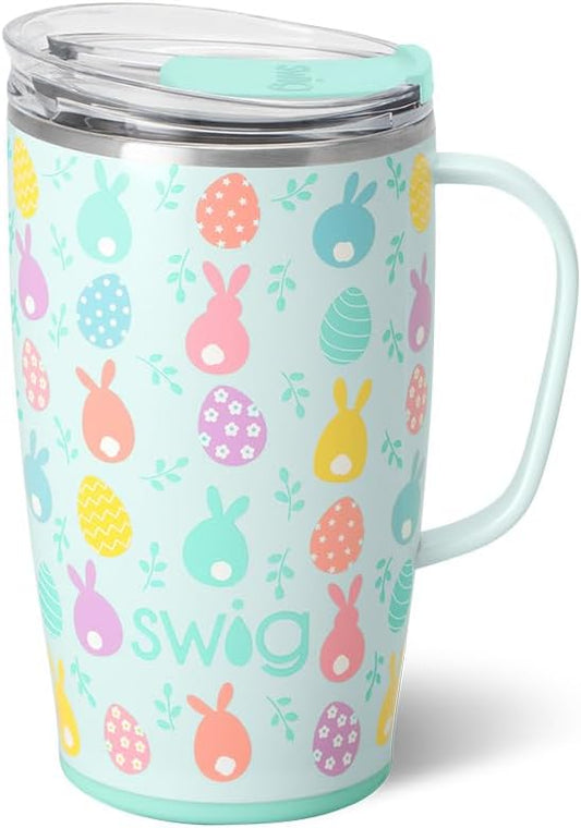 Swig Life 18oz Travel Mug, Insulated Tumbler with Handle and Lid, Cup Holder Friendly, Dishwasher Safe, Travel Coffee Cup, Easter Basket Stuffers, Easter Gifts for Women (Egg Hunt)