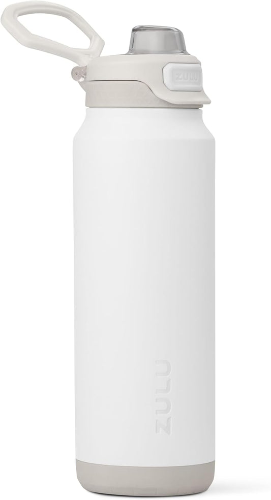 ZULU Powerfill Pro 32oz Stainless Steel Water Bottle with Quick Fill Lid, Triple Walled Vacuum Insulated Metal, Leak Proof Locking Lid, Sip and Chug, Reusable BPA Free, White