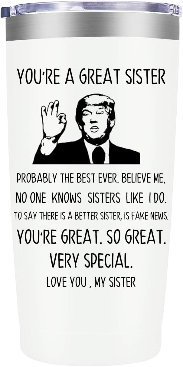 MFGNEH Sister Gifts,Sister Birthday Gifts,Unique Gift for Sisters,Best Sisters Idea,Christmas Gift for Bestie,Women,Thank You,20 oz White Stainless Steel Tumbler Mug