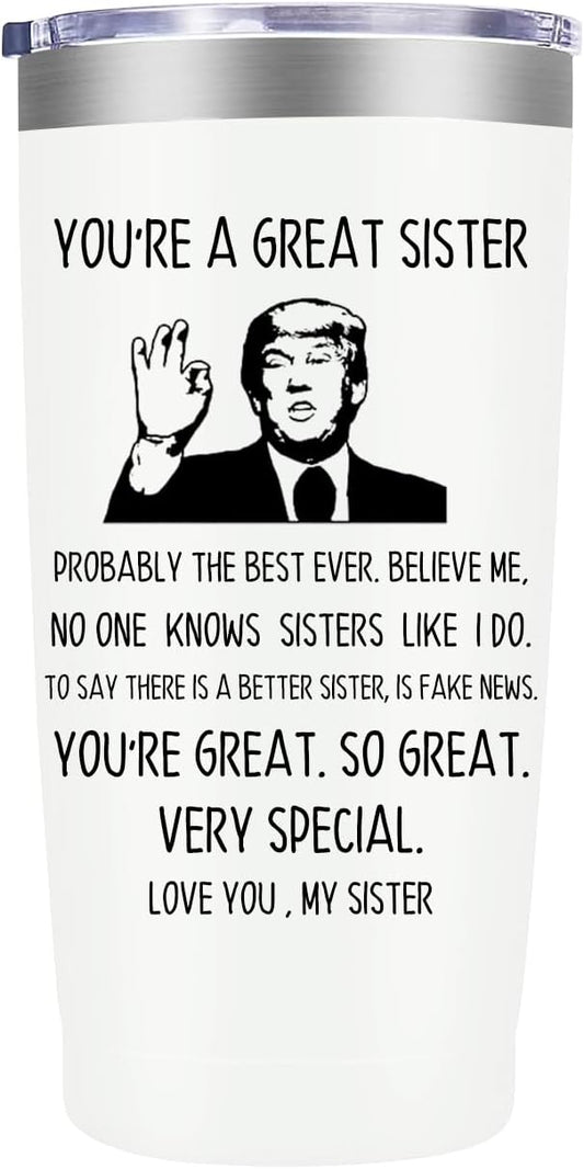 MFGNEH Sister Gifts,Sister Birthday Gifts,Unique Gift for Sisters,Best Sisters Idea,Christmas Gift for Bestie,Women,Thank You,20 oz White Stainless Steel Tumbler Mug