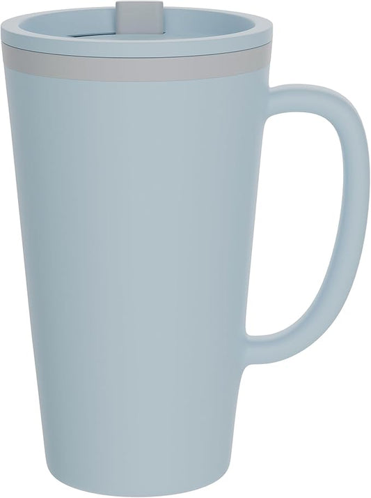 Copco Cone 16oz Insulated Travel Mug with Handle, Double Wall, Slide-Closure Lid, BPA-Free, Microwave & Dishwasher Safe, Reusable Plastic Travel Coffee Tumbler - Portable Coffee Cup (Light Blue)