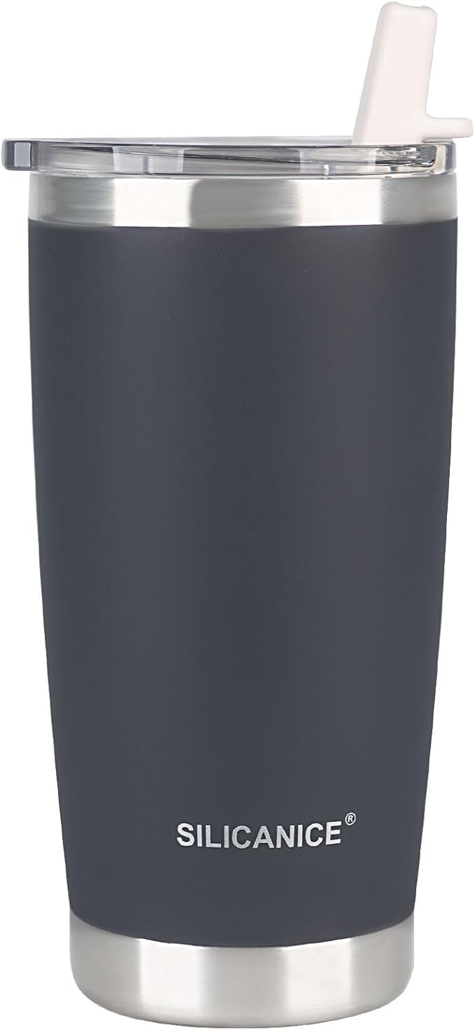 20 oz Stainless Steel Vacuum Insulated Tumbler with Lid And Straw,Durable Travel Iced Coffee Mugs Cups,Dishwasher Safe, Spill Proof,Grils Women men Friends Bottle,Easy Cleaning - Dark Gray