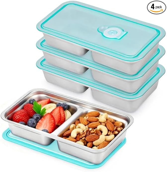 4 Pack Stainless Steel Snack Containers, Stainless Steel Snack Containers With Lids, Lunch Box Containers For Travel, Outdoor Camping And Daily Use