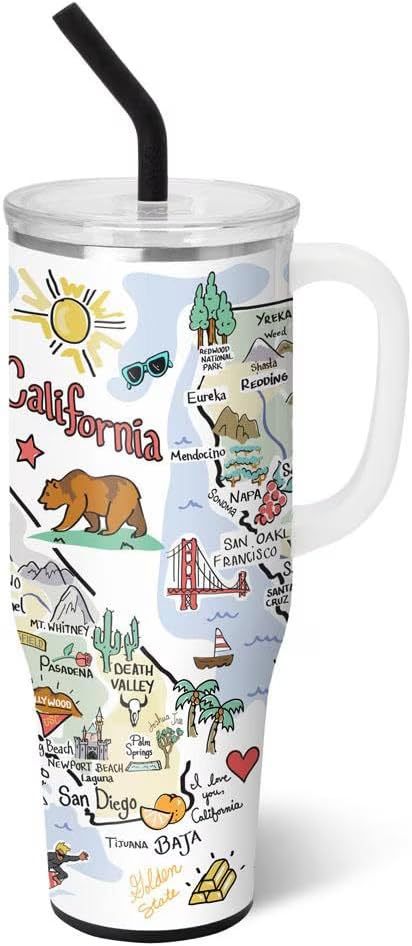 Swig Life 40oz Mega Mug, 40oz Tumbler with Handle and Straw, Extra Large Insulated Tumblers, Cup Holder Friendly Travel Mug (California)