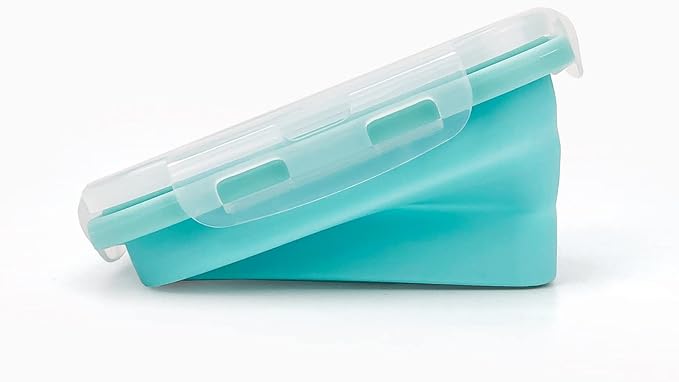 CCyanzi 3piece Collapsible Food Storage Containers with Lids, Silicone Lunch Container, Microwave & Freezer Safe, Space Saving for Kitchen Cabinet and Camping Backpack,(blue)