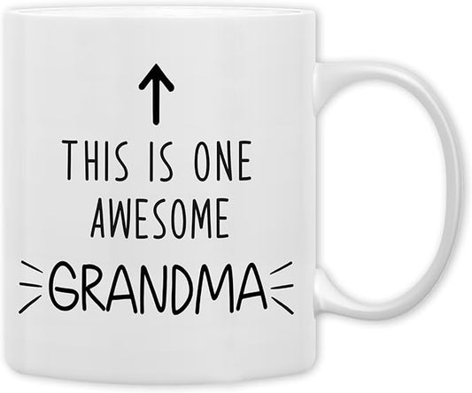 QASHWEY Grandma Gifts Mug, Gifts for Grandmas Grandmother Coffee Mug, Grandmas Grandmother Gift from Grandkids Grandchildren Coffee Mugs, This is One Awesome Grandma CoffeeCup Ceramic 11oz