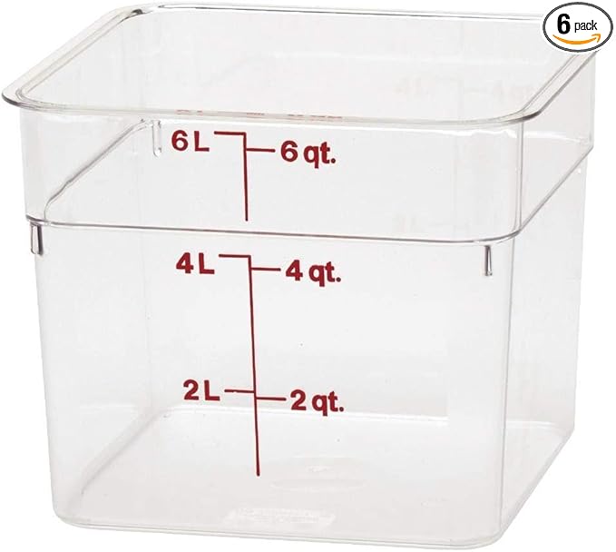 Cambro Food Storage Container - Classic Series Square - 6 QT (Quart) - Commercial Grade for Food Prep (Clear)