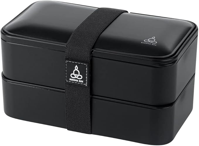 Restaurantware Bento Tek 40.5 Ounces Stackable Lunch Box 1 Reusable Adult Lunch Container - With Utensils Included Sauce Cup Black Plastic Layered Lunch Box Microwavable Dishwashable