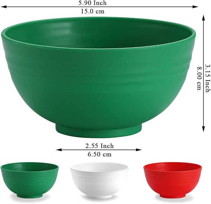Berglander Plastic Bowls Set of 12 Pieces 25oz, IT Color Reusable and Sturdy Ramen Bowl, Soup Bowls, Cereal Bowl for Adult, Kids, Home, Restaurant, Garden, Picnic, Camping, Poolside, Outdoor