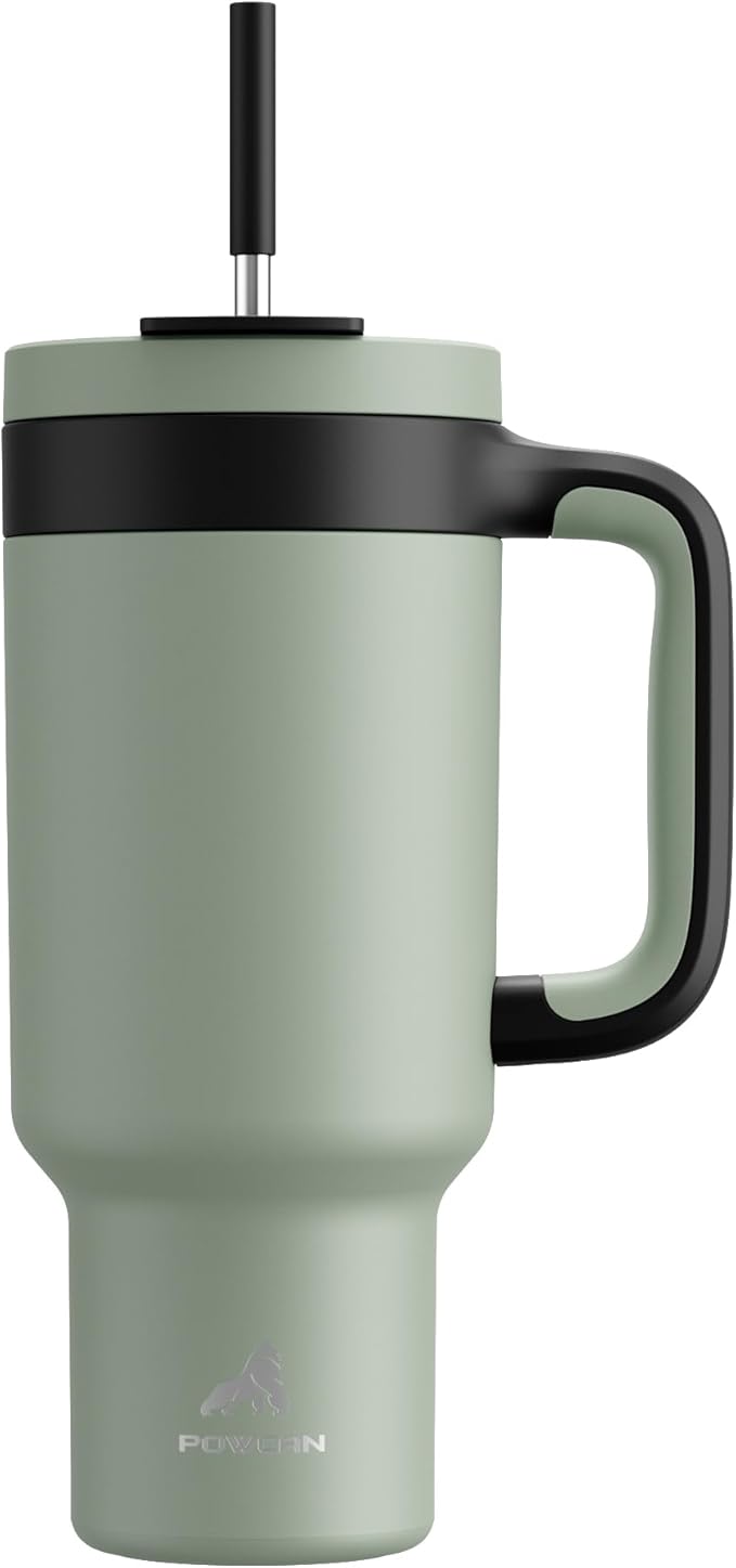 40 oz Tumbler with Handle, 2-in-1 Straw and Sip Lid, Leakproof, Dishwasher Safe, Insulated Stainless Steel Travel Coffee Mug, Keeps Cold for 34 Hours, Fits in Car Cup Holder (Agave)