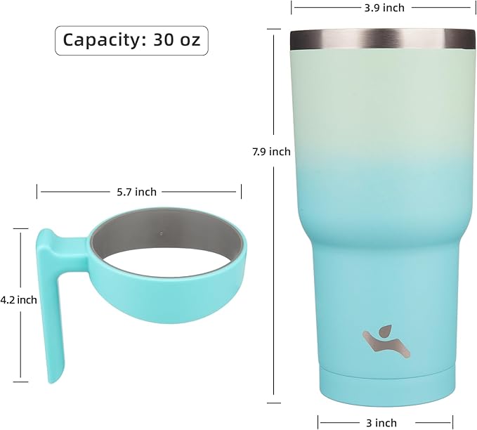 30 oz Tumbler with Handle and 2 Straw 2 Lid, Insulated Water Bottle Stainless Steel Vacuum Cup Reusable Travel Mug, Mint