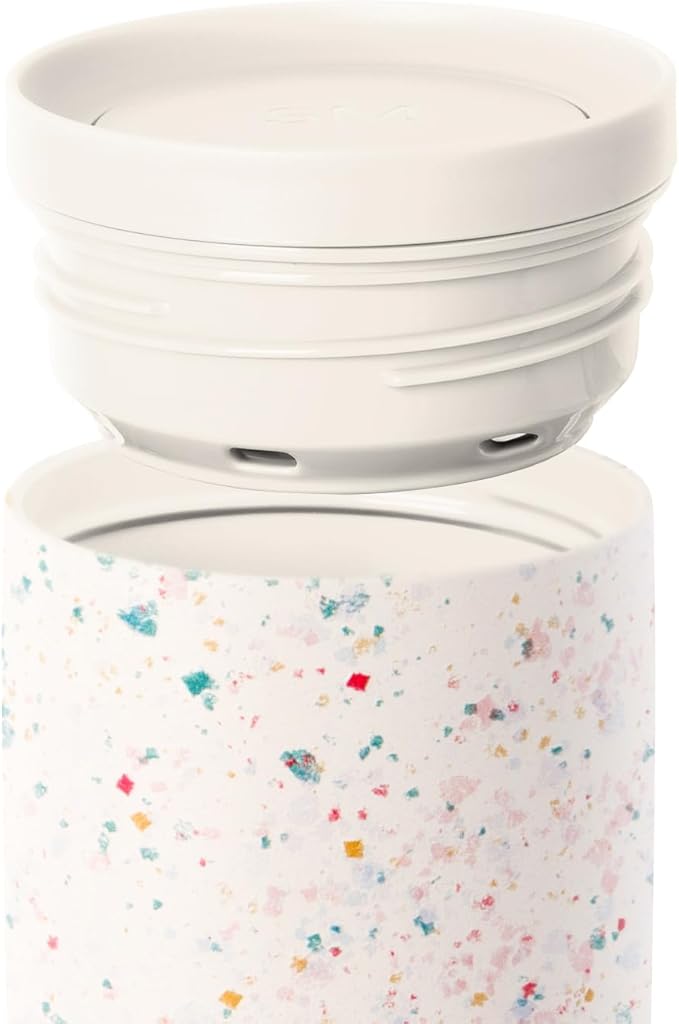 Simple Modern Travel Coffee Mug Tumbler with 360° Lid | Ceramic-Lined Insulated Stainless Steel Cold Brew Iced Coffee Cup Thermos | Gifts for Women Her Him | Voyager Signature | 16oz | Cream Terrazzo