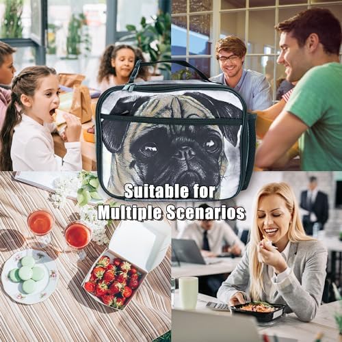 Pug Dog Lunch Bag Insulated Reusable Lunch Box Kids Girls Boys Cooler Thermal Tote Bag For Men Women School Work Picnic
