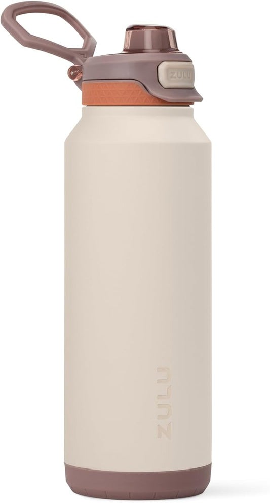 ZULU Powerfill Pro 40oz Stainless Steel Water Bottle with Quick Fill Lid, Triple Walled Vacuum Insulated Metal, Leak Proof Locking Lid, Sip and Chug, Reusable BPA Free, Driftwood