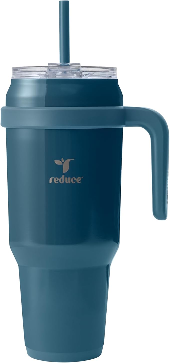 REDUCE 50 oz Stainless Steel Tumbler with Handle - Dual-Wall Vacuum Insulated Travel Mug, Sweat-Proof Lid & Reusable Straw - Keeps Drinks Cold for 24 Hrs, Fits Cupholders, Dishwasher Safe - Dark Web