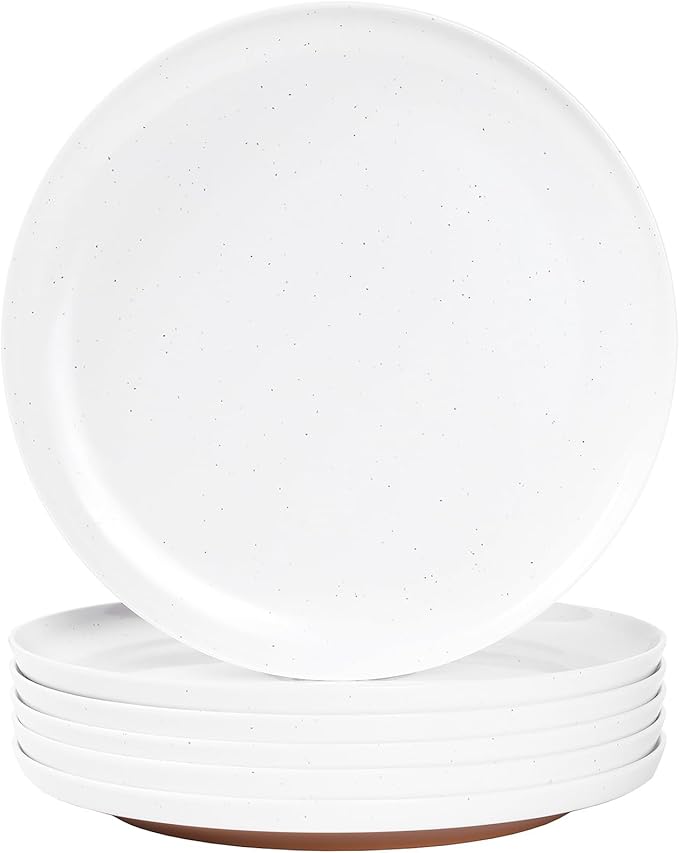 Webbylee 10.25" Melamine Dinner Plates Set of 6 - Durable Serving Dishes Perfect for Kitchen Outdoor Use, Dishwasher Safe,Scratch Resistant-White & Brown