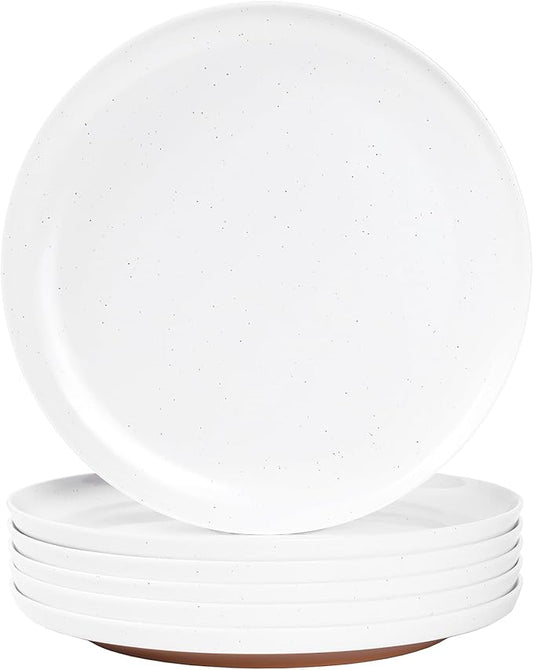 Webbylee 10.25" Melamine Dinner Plates Set of 6 - Durable Serving Dishes Perfect for Kitchen Outdoor Use, Dishwasher Safe,Scratch Resistant-White & Brown