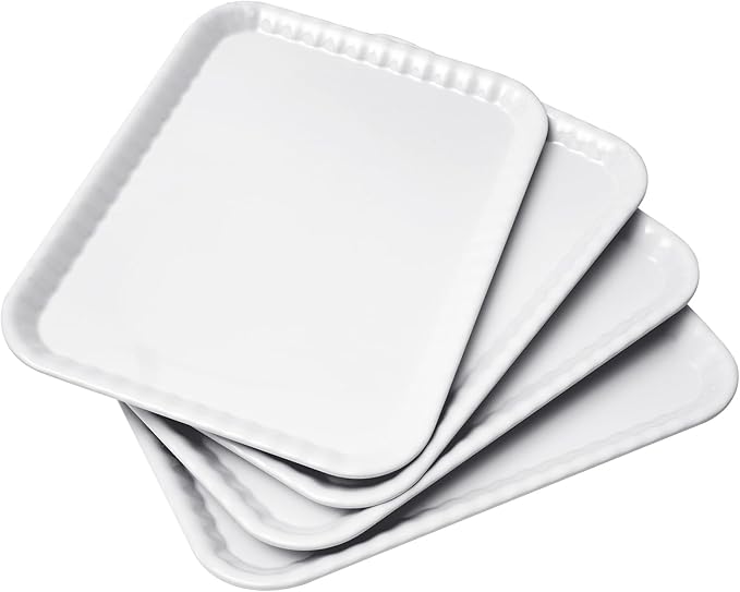 Blue Boat 17" x 12" Rectangular Serving Trays Set Set of 4 White, Melamine Serving Platter, Light Weight Easy to Clean Sturdy Stackable BPA-Free Dishwasher Safe
