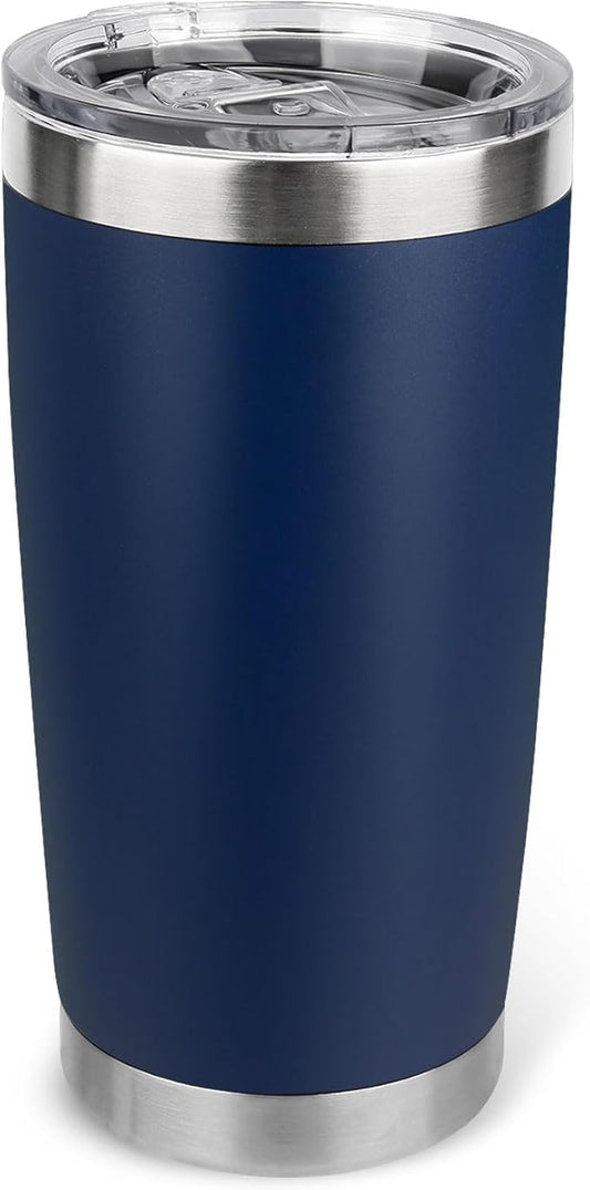20oz Stainless Steel Tumbler with Lid, Travel Mug - Double Wall Vacuum Powder Coated Cup - Navy Blue, 1 Pack