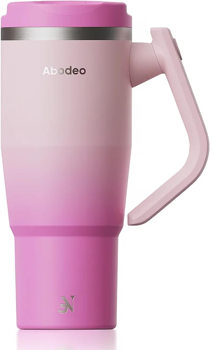 40 oz Tumbler with Straw and Leakproof Lid | Insulated Stainless Steel Tumbler | Travel Coffee Mug with Rotatable Handle | Fits Most Car Cup Holders (Dark & Light Pink)