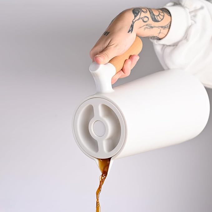 WOLFF - White Thermal Coffee Carafe – 34oz / 1L Insulated Carafe - Food-Safe Plastic Exterior and Glass Liner, Wood-Style Handle – Keeps Drinks Hot or Cold, Leakproof Coffee and Tea Dispenser