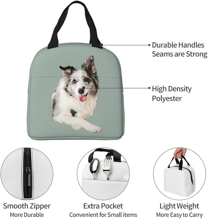 Personalized Pet Photo Lunch Bag, Custom Pet Lunch bag, Customizable Insulated Neoprene Cute Dog and Cat Print Portable Lunch Bag with Zipper, Cute Funny Reusable Lunch Box Container for Pet Lovers