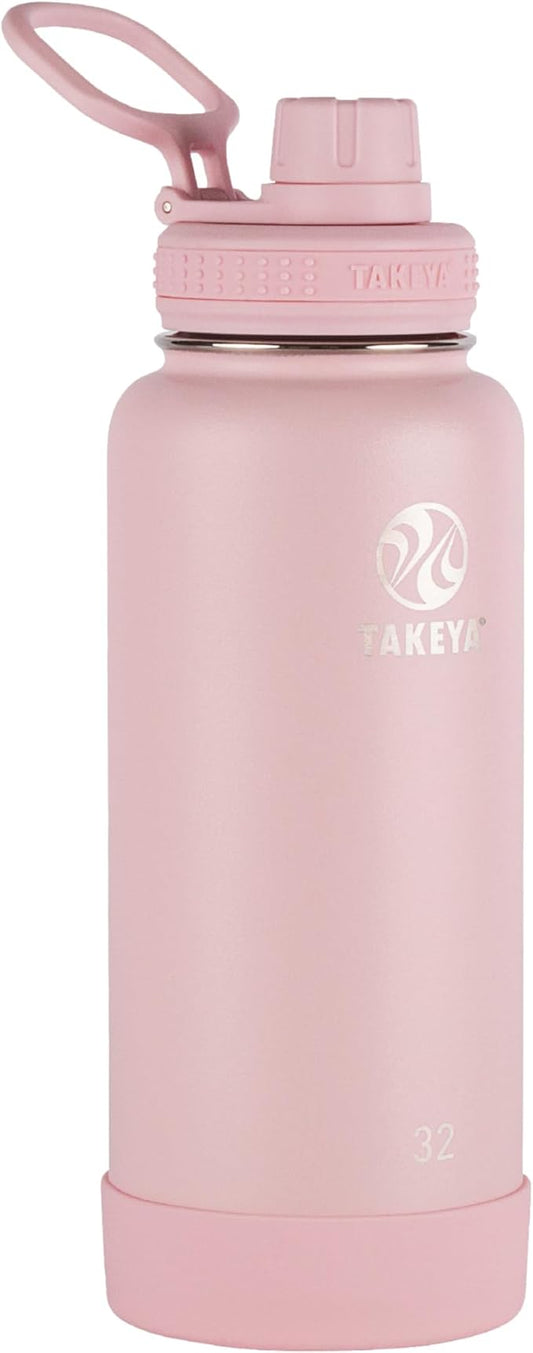Takeya Actives Water Bottle with Spout Lid - Bottle with Double Stainless Steel Insulation - Dishwasher Safe & BPA-Free - Bottle with Spout Lid & Removable Bumper - 32 oz, Blush