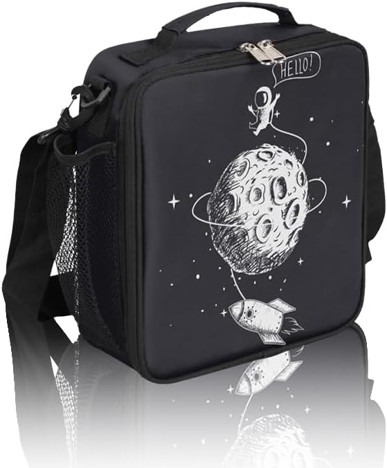 Universe Lunch Box for Kids, Space Moon Astronaut Lunch Bag for Boys Girls, Reusable Insulated Waterproof Lunch Box with Adjustable Shoulder Strap Thermal Cooler Tote Bag for School Daycare Picnic