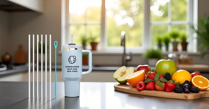 Replacement Straw for Stanley Tumbler 40 oz, 12 inch Tritan Extra Long Straws for Stanley Cup, 6 Pack Reusable BPA-free Straws w/1 Silicone Cleaning Brush, Dishwasher Safe Drinking Accessories, Clear