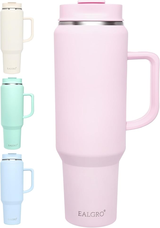 50 oz Tumbler with Handle, Insulated Tumblers with Lid and Straw, Large Metal Sports Water Bottle Jug, Thermal Stainless Steel Travel Coffee Mug Cup, Blush