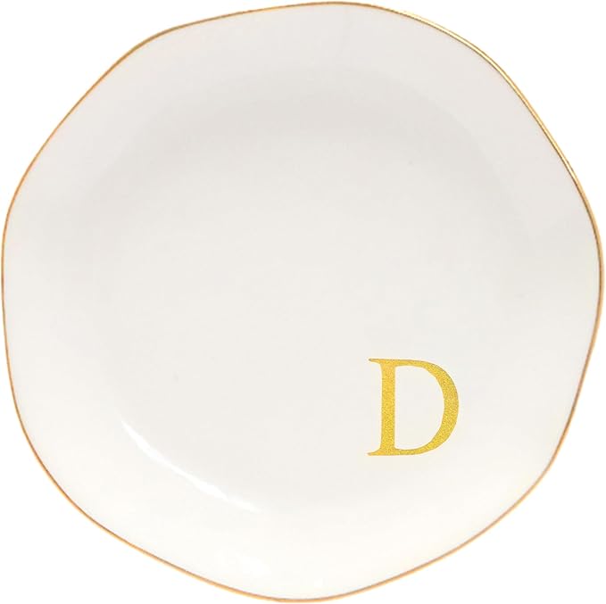 Ceramic Jewelry Tray Initial Ring Dish Personalized D-Monogrammed Engagement Wedding Gifts, for Birthday Mother's Day Christmas for Women, Ceramic White 4.75" (D)