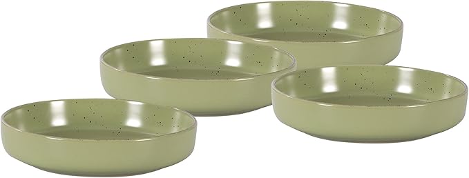 HomeVss, Nordic Shape Rising Rim Stoneware 20pc Dinnerware Set, Matte Green with Speckle Finished Effect