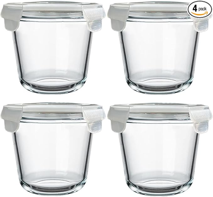 24 Oz Glass Food Storage Container, 3 Cup Round Glass Soup Container with Airtight Lids, Round Food Containers, Leakproof Soup Storage Container, DishwasherMicrowave & Freezer Safe (4 Pack)
