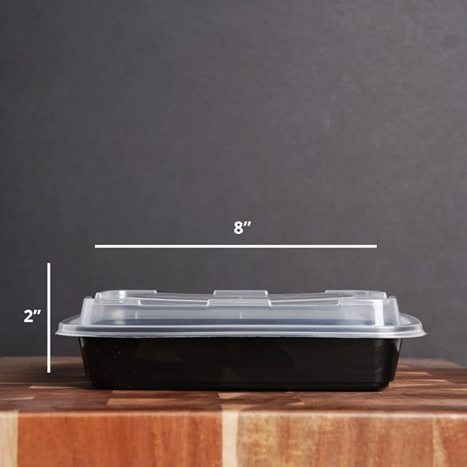 TIYA Food Containers - 16 oz Bulk 150 Pack with Lids - Rectangular Plastic To-Go Containers - Reusable, Microwavable, Dishwasher Safe - Leak-Proof for Meal Prep - BPA-Free