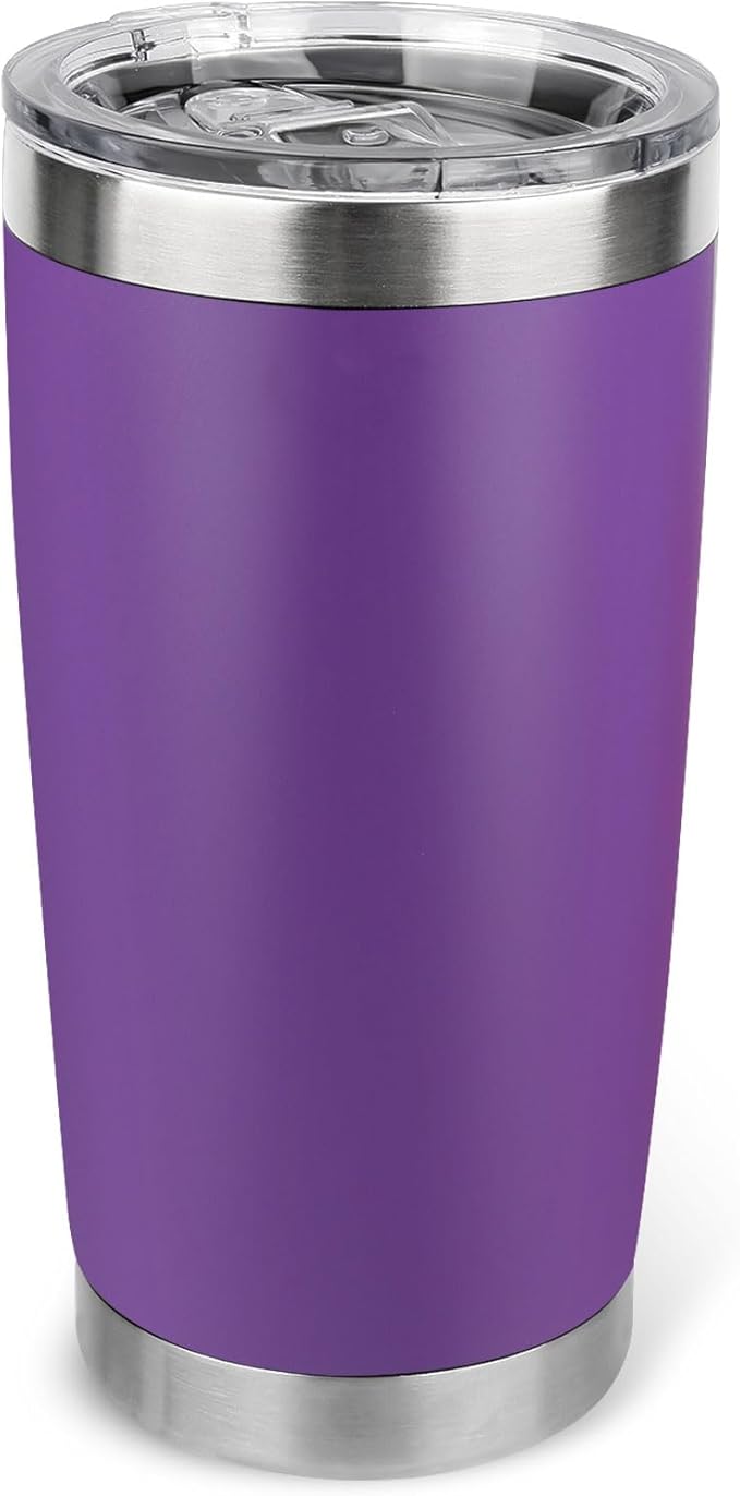 20oz Stainless Steel Tumbler with Lid, Travel Mug - Double Wall Vacuum Powder Coated Cup - Purple, 1 Pack