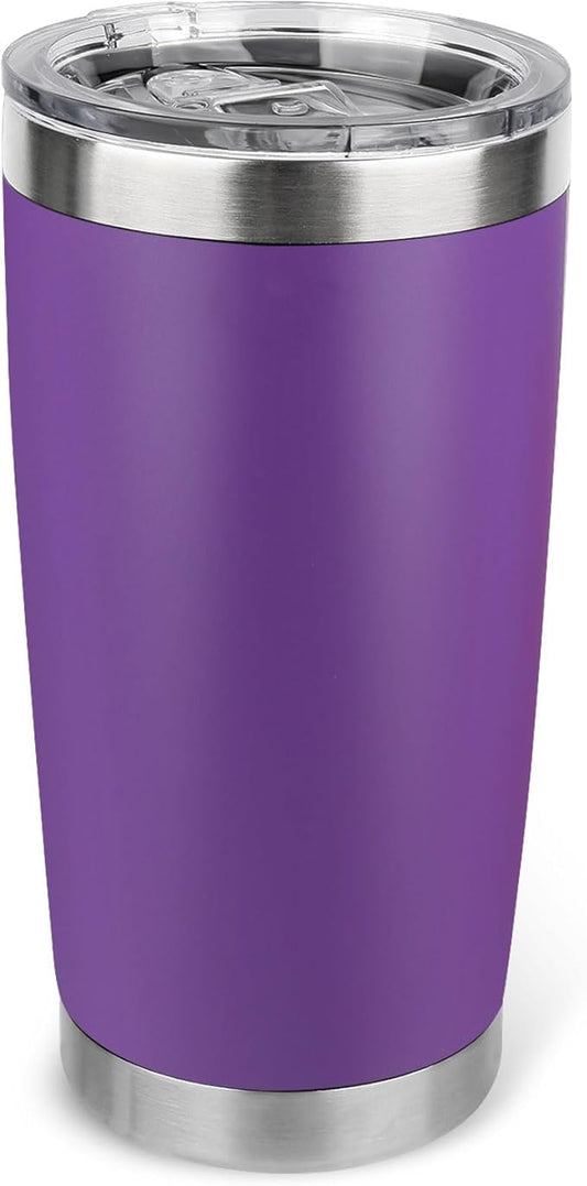 20oz Stainless Steel Tumbler with Lid, Travel Mug - Double Wall Vacuum Powder Coated Cup - Purple, 1 Pack
