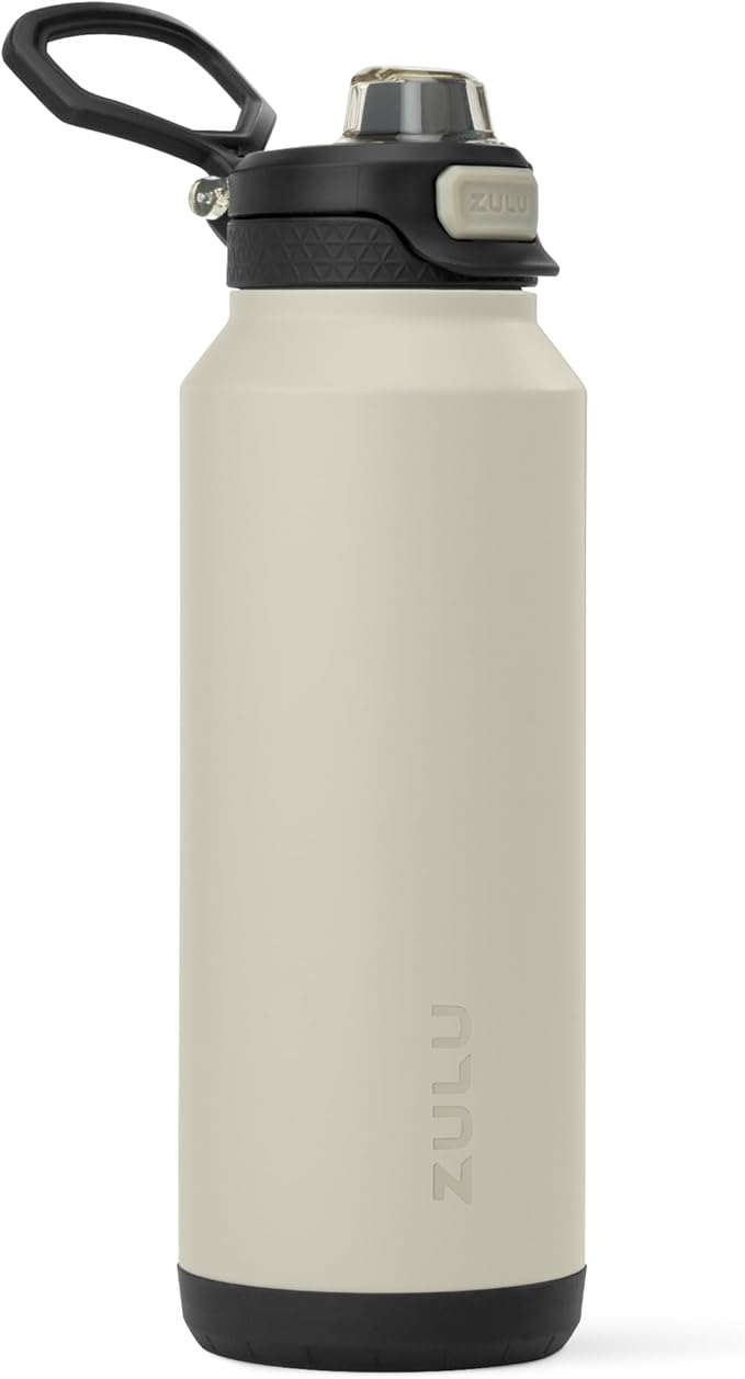 ZULU Powerfill Pro 40oz Stainless Steel Water Bottle with Quick Fill Lid, Triple Walled Vacuum Insulated Metal, Leak Proof Locking Lid, Sip and Chug, Reusable BPA Free, Ash